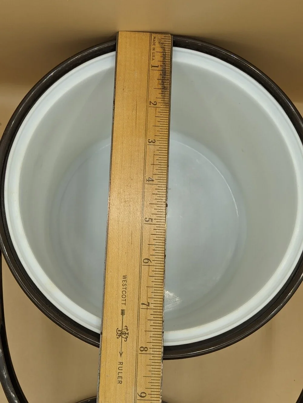 Vintage Atapco Ice Bucket Lid Handle Faux Wood Grain Faux Brass Accent Pre-owned